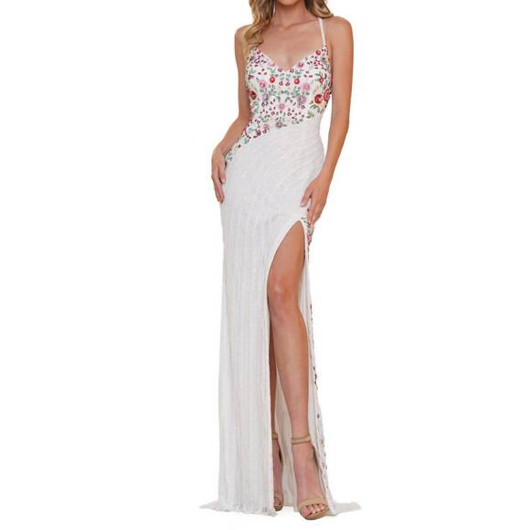 COLORS DRESS Dresses & Skirts - NEW COLORS DRESS floral beaded mesh gown in white